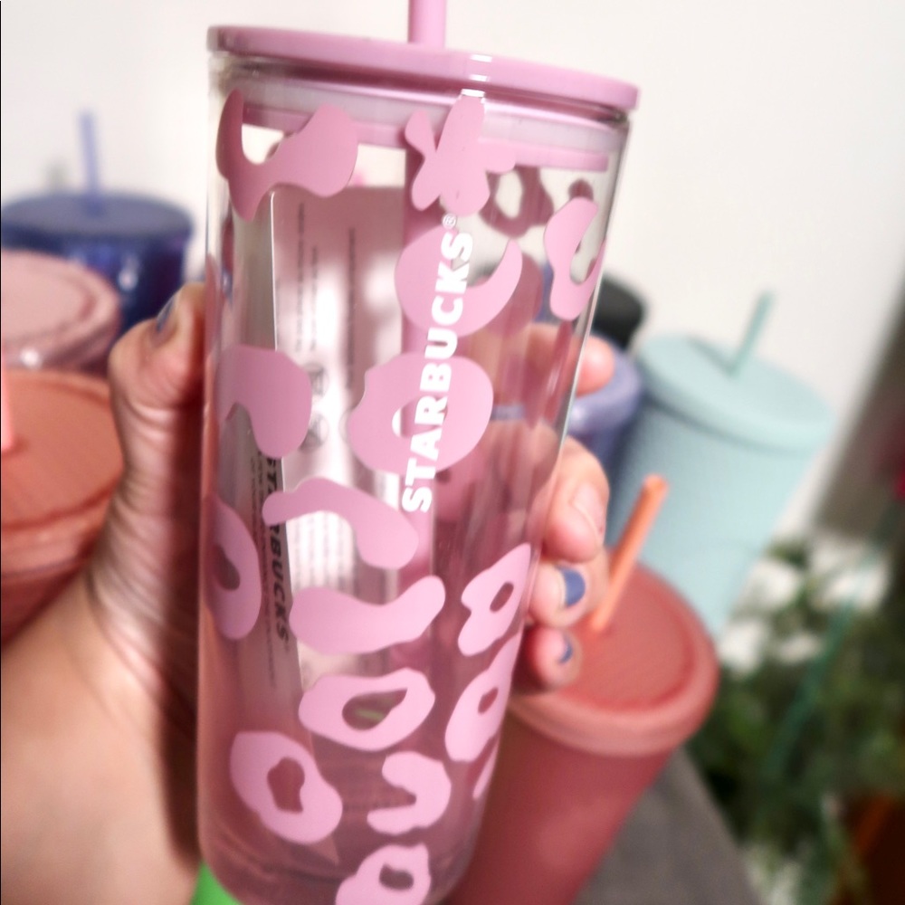 🐯RARE🐯 Starbucks 2021 Pink Cheetah Leopard Glass Cold Cup Tumbler